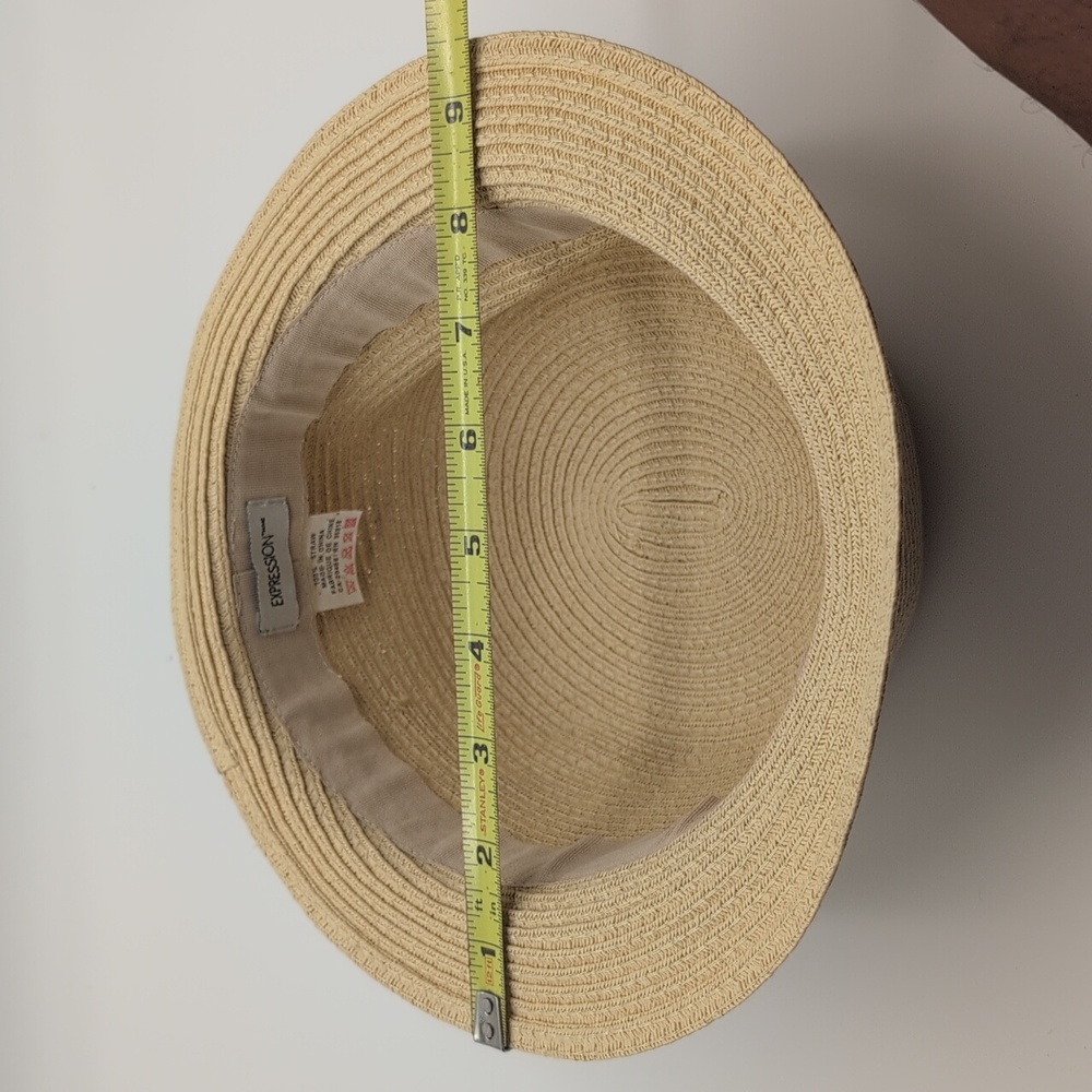 Expressions| Vintage Tan Straw Hat with Black Band - Picture 10 of 11
